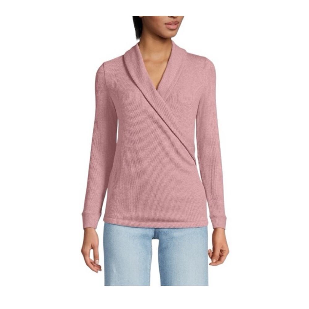 Lands End Long Sleeve Brushed Rib Wrap Top Size Medium